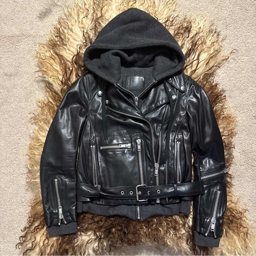 R13 Shrunken Italian Leather & Terry Combo Jacket